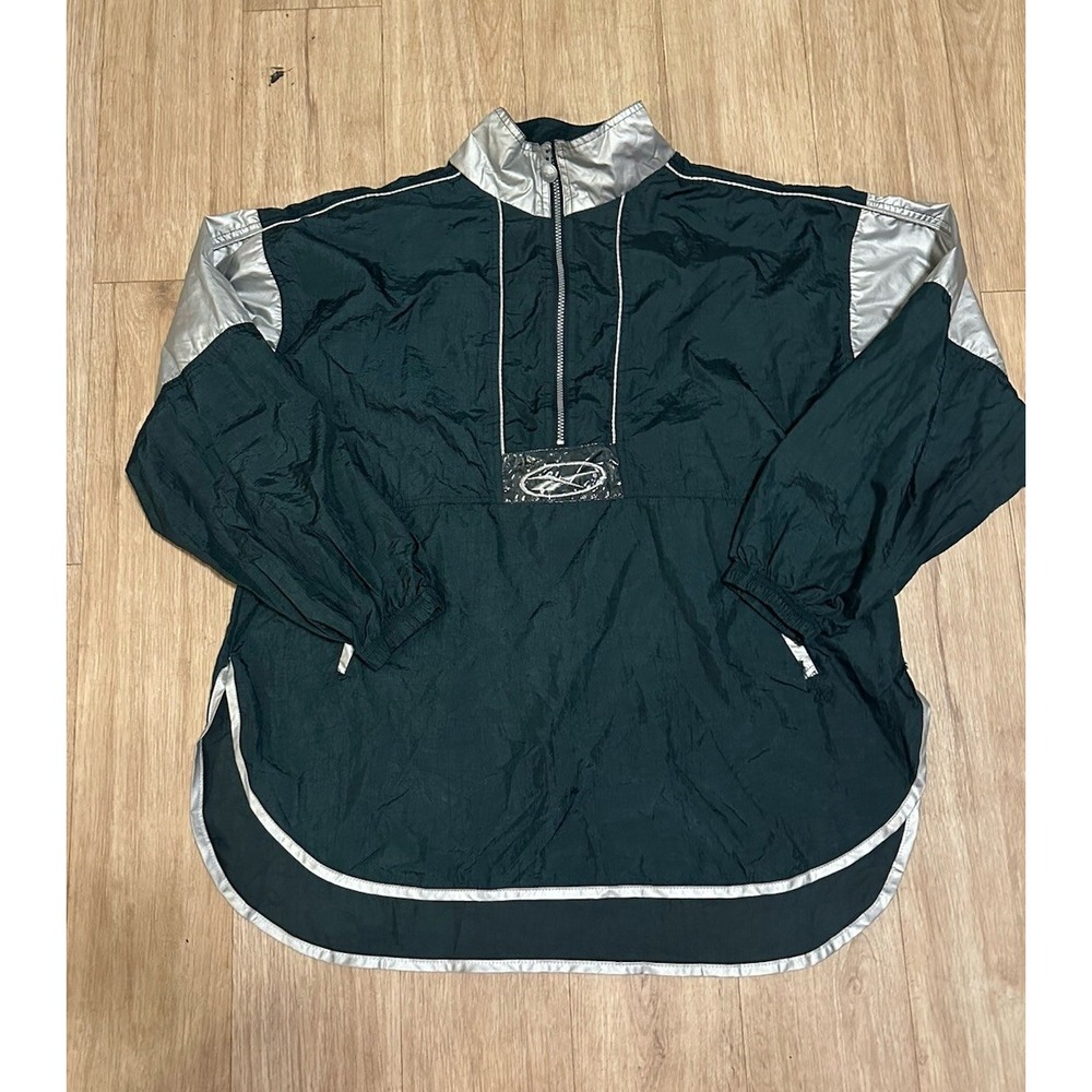 Vintage Reebok Nylon Windbreaker Light Jacket Green And Gray Size Large